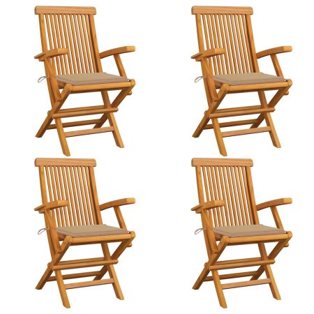 Chaises de jardin et coussins beige lot de 4 Bois teck massif