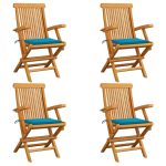 Chaises de jardin et coussins bleu lot de 4 Bois de teck massif