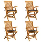 Chaises de jardin et coussins taupe lot de 4 Bois teck massif