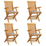 Chaises de jardin coussins à carreaux gris lot de 4 Teck massif