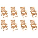 Chaises inclinables de jardin lot de 8 Bois de teck solide