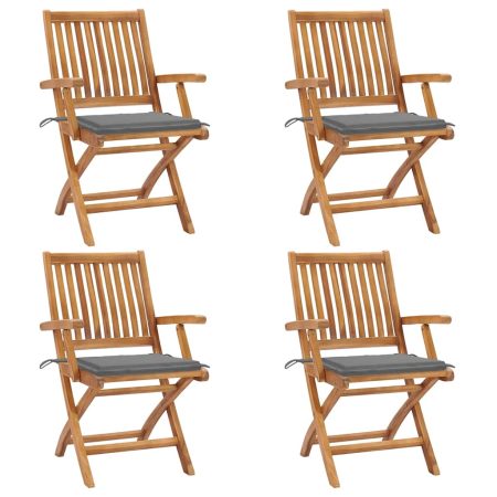 Chaises pliables de jardin avec coussins lot de 4 Teck solide