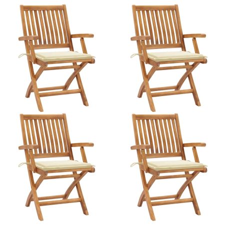 Chaises pliables de jardin avec coussins lot de 4 Teck solide