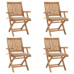 Chaises pliables de jardin avec coussins lot de 4 Teck solide