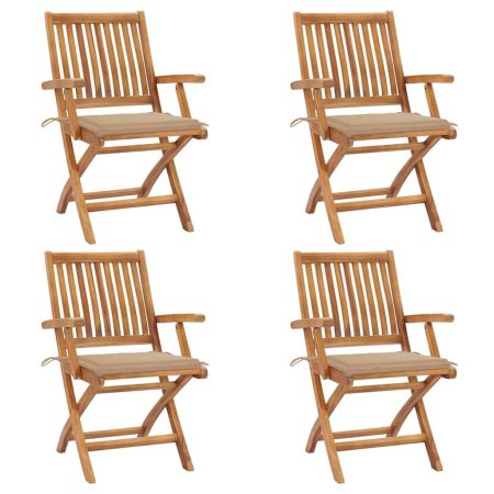 Chaises pliables de jardin avec coussins lot de 4 Teck solide