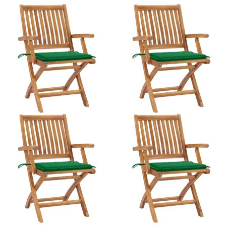 Chaises pliables de jardin avec coussins lot de 4 Teck solide