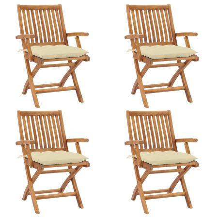 Chaises pliables de jardin avec coussins lot de 4 Teck solide