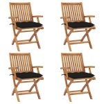 Chaises pliables de jardin avec coussins lot de 4 Teck solide