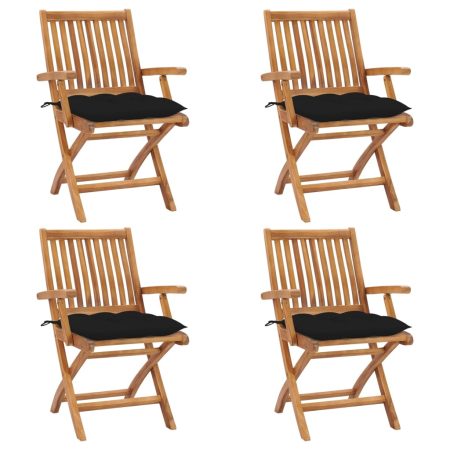 Chaises pliables de jardin avec coussins lot de 4 Teck solide