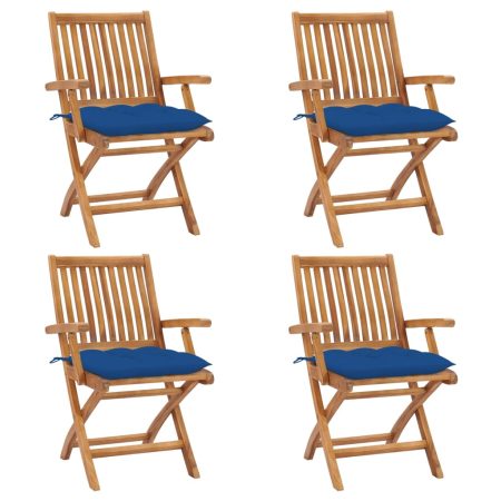 Chaises pliables de jardin avec coussins lot de 4 Teck solide