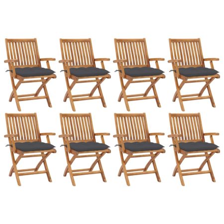 Chaises pliables de jardin avec coussins lot de 8 Teck solide