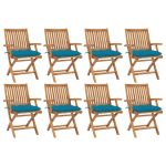 Chaises pliables de jardin avec coussins lot de 8 Teck solide