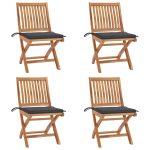 Chaises pliables de jardin avec coussins lot de 4 Teck solide