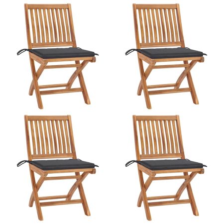 Chaises pliables de jardin avec coussins lot de 4 Teck solide
