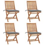 Chaises pliables de jardin avec coussins lot de 4 Teck solide