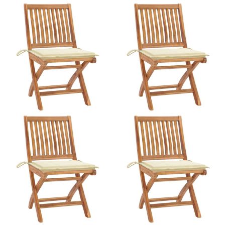 Chaises pliables de jardin avec coussins lot de 4 Teck solide