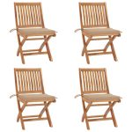 Chaises pliables de jardin avec coussins lot de 4 Teck solide