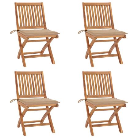 Chaises pliables de jardin avec coussins lot de 4 Teck solide