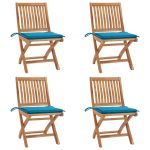 Chaises pliables de jardin avec coussins lot de 4 Teck solide