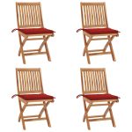 Chaises pliables de jardin avec coussins lot de 4 Teck solide