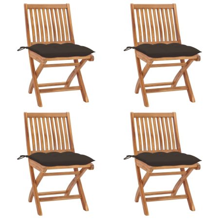 Chaises pliables de jardin avec coussins lot de 4 Teck solide