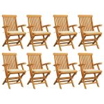 Chaises de jardin avec coussins crème lot de 8 Bois teck massif