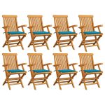 Chaises de jardin avec coussins bleu lot de 8 Bois teck massif