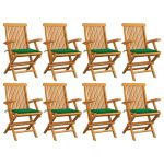 Chaises de jardin avec coussins vert lot de 8 Bois teck massif
