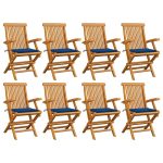 Chaises de jardin avec coussins bleu royal lot de 8 Teck massif