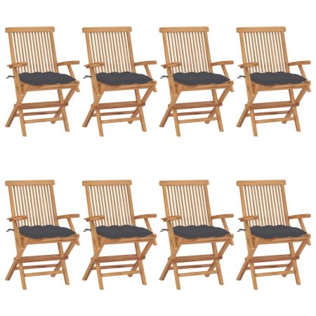 Chaises de jardin avec coussins anthracite lot de 8 Teck massif