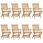Chaises de jardin et coussins blanc crème lot de 8 Teck massif
