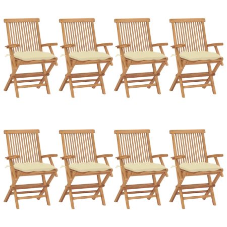 Chaises de jardin et coussins blanc crème lot de 8 Teck massif