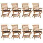 Chaises de jardin avec coussins taupe lot de 8 Bois teck massif