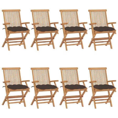 Chaises de jardin avec coussins taupe lot de 8 Bois teck massif