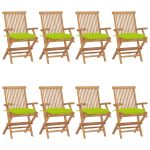 Chaises de jardin avec coussins vert vif lot de 8 Teck massif