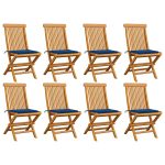 Chaises de jardin avec coussins bleu royal lot de 8 Teck massif