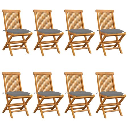 Chaises de jardin et coussins gris lot de 8 Bois de teck massif