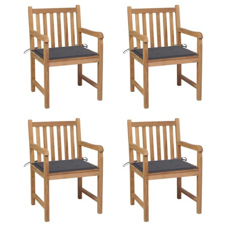 Chaises de jardin lot de 4 avec coussins anthracite Teck solide