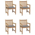 Chaises de jardin lot de 4 et coussins gris Bois de teck solide