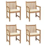 Chaises de jardin lot de 4 et coussins crème bois teck solide