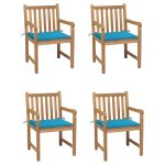 Chaises de jardin lot de 4 et coussins bleu Bois de teck solide