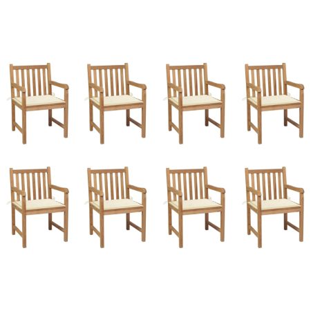 Chaises de jardin lot de 8 avec coussins crème Bois teck massif