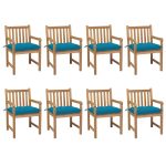 Chaises de jardin lot de 8 avec coussins bleu clair Teck solide