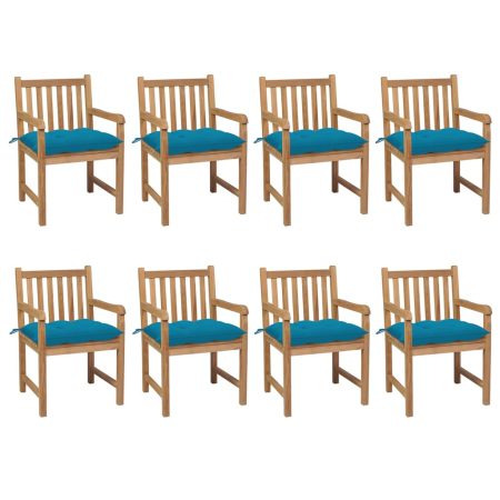Chaises de jardin lot de 8 avec coussins bleu clair Teck solide