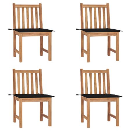 Chaises de jardin lot de 4 avec coussins Bois de teck massif