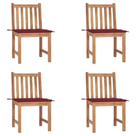 Chaises de jardin lot de 4 avec coussins Bois de teck massif