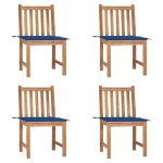 Chaises de jardin lot de 4 avec coussins Bois de teck massif