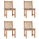 Chaises de jardin lot de 4 avec coussins Bois de teck massif