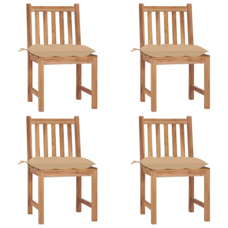 Chaises de jardin lot de 4 avec coussins Bois de teck massif