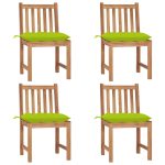 Chaises de jardin lot de 4 avec coussins Bois de teck massif